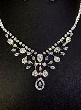 魔猫昭昭魔猫昭昭婚纱礼服项链耳环配饰锆石饰品韩式简约结婚首饰