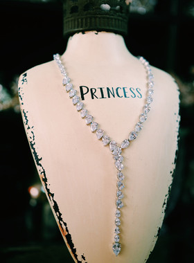 镶嵌锆石婚纱新娘绿色婚礼项链