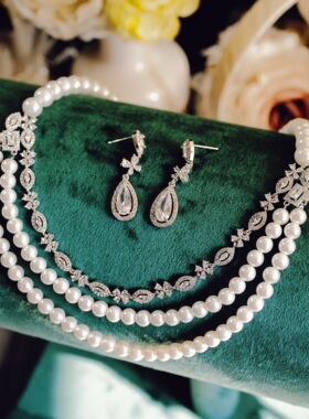 法式复古宫廷风多层珍珠项链新娘结婚晚宴礼服婚纱锁骨链高级感女