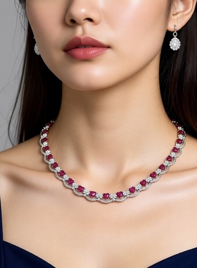 法式轻奢微镶红宝石choker项链