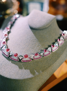 高级感轻奢红宝石颈链choker短款锁骨链新娘晚礼服主婚纱项链大气