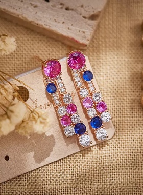 法式粉钻晚宴礼服锁骨链choker彩色高级感新娘项链耳环套装重工女