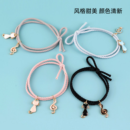 森系高音符发绳女卡通可爱猫咪少女扎头发发圈闺蜜手链两用小皮筋 - 图1