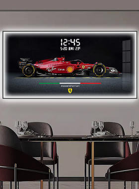 高级感F1赛车客厅装饰画创意时钟