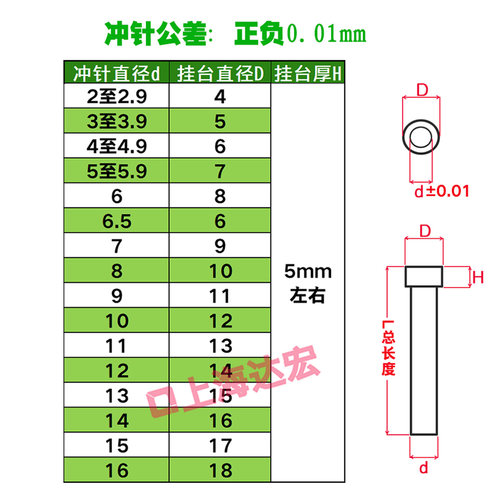 T冲模具冲针SKD11冲头2 3 4 5 6 7 8 9 10 12 2.5长60 80加硬冲针 - 图0