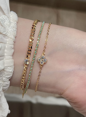 中古老钱风！30分/50分单钻莫桑钻古巴手链/项链S925银叠戴神器