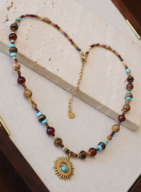 法式复古天然虎眼石项链锁骨链女