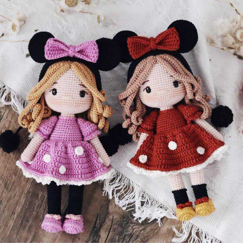 dy钩针编织毛线材料包视频教程娃娃情侣米奇男孩米妮女孩套装摆件 - 图0