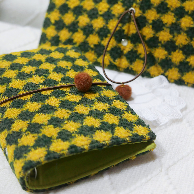 躲在耳里|限量毛呢活页|黄绿色系格纹小众精致氛围重工手帐本m5a7,淘宝优惠券,粉丝福利购,淘宝优惠卷