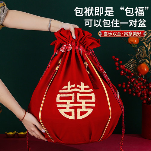 包袱皮结婚一对女方陪嫁喜盆包裹布新娘红包袱布大号婚庆用品大全 - 图1