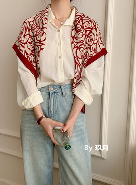 春秋玫瑰优雅披肩方巾