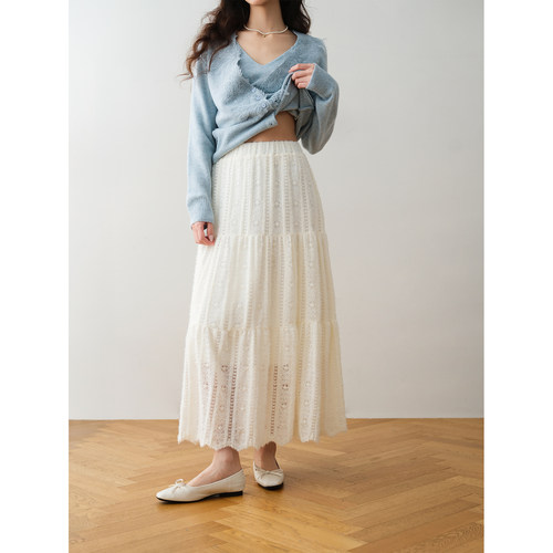 ron&ron法式温柔风提花纹理半身裙2025冬季日常高腰显瘦中长女裙 - 图2