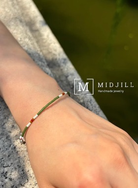 MIDJILL限量新品 cosmo橄榄绿极细925银扣手链city vibe中性手链