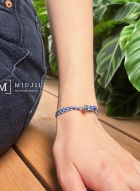 MIDJILL原创 冷淡风百搭蓝灰白混搭手工编织双层铜元素极细手绳