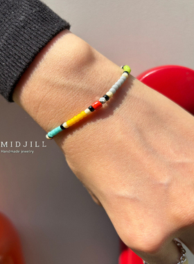 日系风格 90's retro 复古质感色彩925切割面银珠点缀手链 限量款