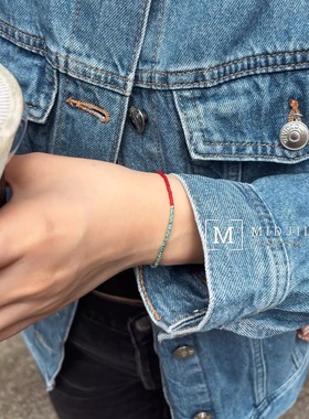 精致复古红极细手链 绿松色元素做旧925银扣手链喜悦气氛搭配手串