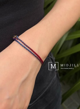 Midjill原创 低调冷淡风渐变蓝红紫手工编织双层手绳铜元素手绳