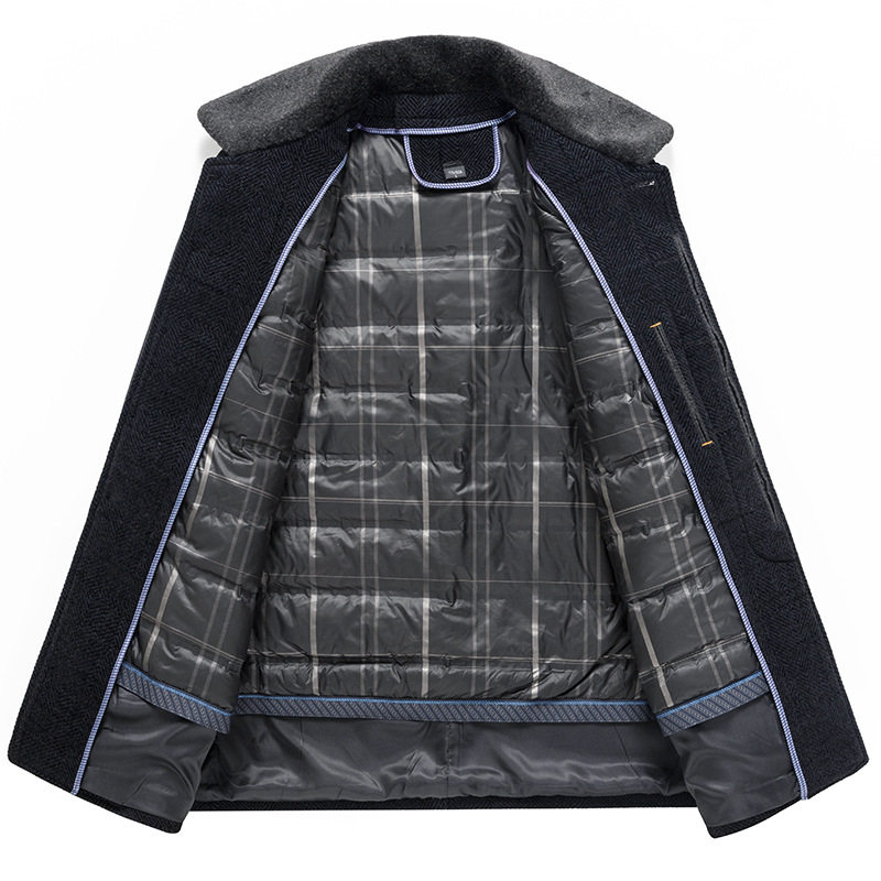 Middle-aged and elderly dad's woolen coat with down lining