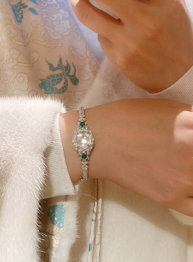 天然水沫玉手镯女925纯银钻石高冰玻璃种石英岩玉新中式玉石蛋面