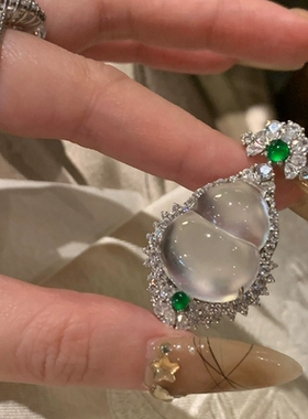 S925纯银新中式高冰水沫玉葫芦上下绿顶珠大葫芦吊坠