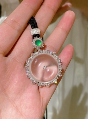 银饰镶嵌天然水沫玉平安扣新中式国风绿顶珠吊坠项链女