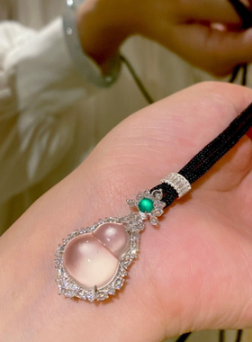 水沫玉葫芦项链女纯银钻石围镶福禄吊坠冰种新中式玉髓毛衣链玉坠