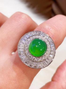 925银镀金高碳钻天然绿玉髓阳绿重工T方钻豪镶闪钻日常轻奢戒指