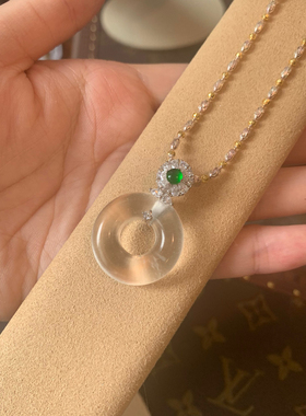 S925纯银项链女高冰水沫玉甜甜圈平安扣锁骨链新中式