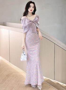 风范宴会气质晚礼服2025新款跨境感法式鱼尾主持人轻奢小众