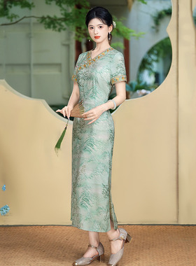单层低领妈妈装国风新中式旗袍改良年轻款2025新款女复古短袖