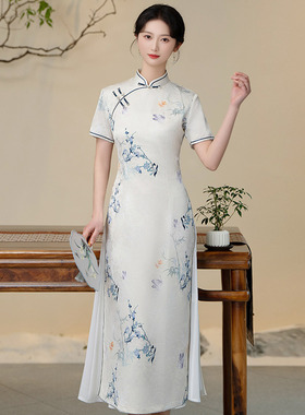 显瘦奥黛国风新中式旗袍改良年轻款2025新款女复古短袖连衣裙