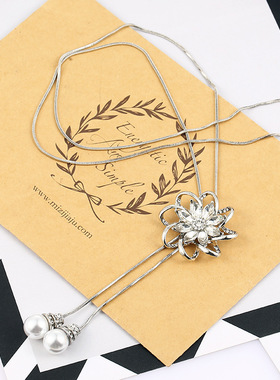 秋冬马眼花流苏花朵毛衣链女日韩时尚百搭气质长款项链饰品吊坠