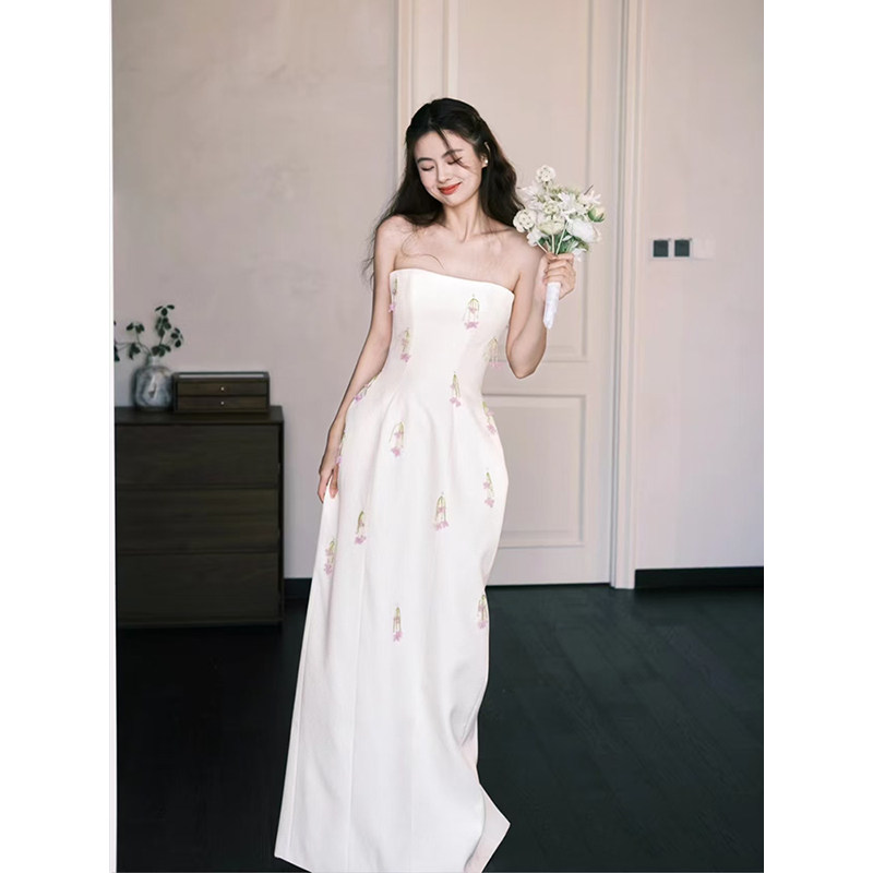 森系绝美白色礼服裙抹胸缎面新娘订婚结婚领证敬酒服年会生日晨袍,淘宝优惠券,粉丝福利购,淘宝优惠卷