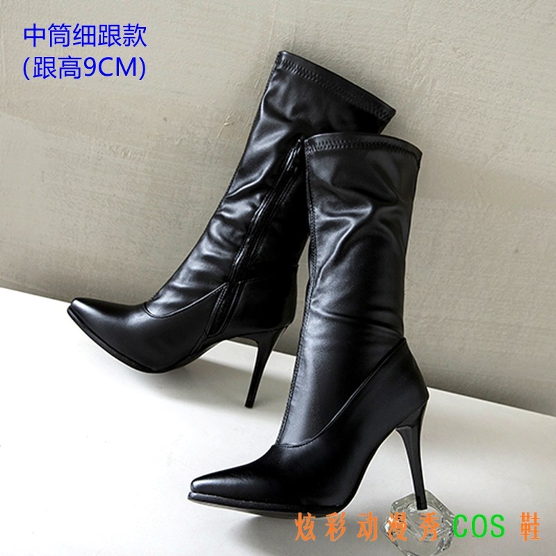 动漫高跟黑色COS靴子银魂吉原月咏COS吉原月咏和服装COS鞋大码靴,淘宝优惠券,粉丝福利购,淘宝优惠卷