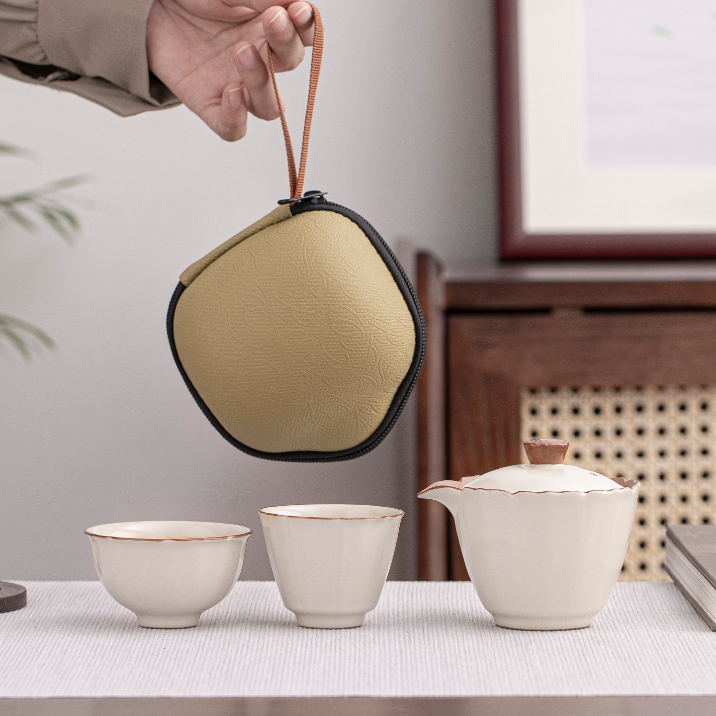 汝窑旅行茶具便携式茶具套装高档快客杯茶杯一人饮露营泡茶壶喝茶,淘宝优惠券,粉丝福利购,淘宝优惠卷