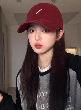 韩版简约斜杠刺绣棒球帽子女款