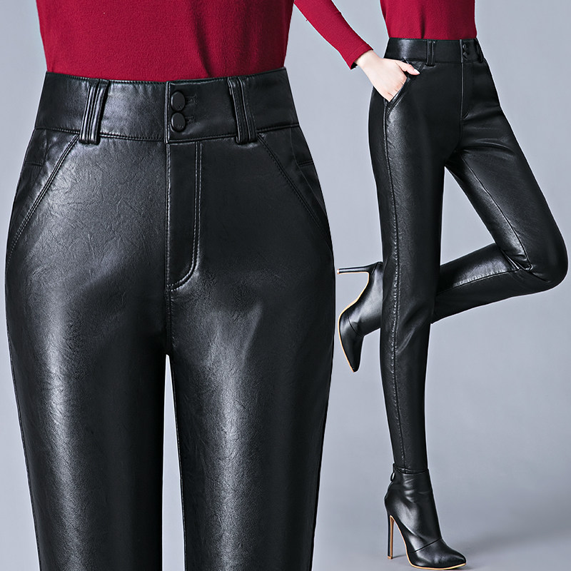 海宁真皮皮裤女秋冬新款绵羊皮高腰加绒加厚小脚裤外穿铅笔裤长裤,淘宝优惠券,粉丝福利购,淘宝优惠卷