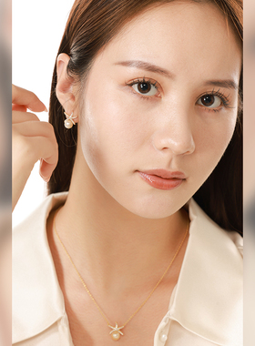 muer沐耳akoya珍珠微巴洛克羽皇金8-8.5mm海星耳钉耳饰耳环项链