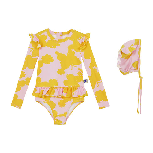 pocoblush原创设计蝴蝶日记儿童长袖防晒小公主连体泳衣女童泳装 - 图3