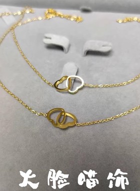 日韩极简钛钢爱心双扣项链女不锈钢心连心双环项链百搭不掉色饰品
