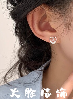 s925银针碱水牛角包不对称耳钉女轻奢小众设计高级感百搭耳环耳饰