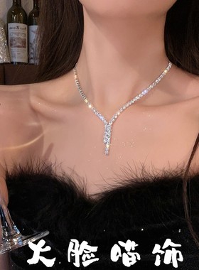 高级感闪钻耳钉项链女新款！轻奢精致礼服晚宴时尚百搭锁骨链配饰