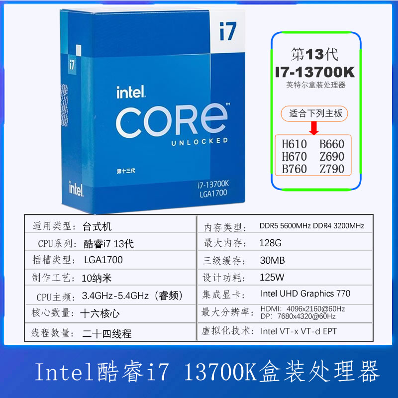 英特尔Intel i5 i7-13700KF 13代酷睿 台式机CPU处理器i9 LGA1700 - 图2