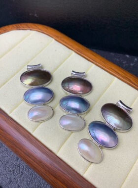 《海滩的一天》三层海面虹光，通体纯银海水马贝吊坠