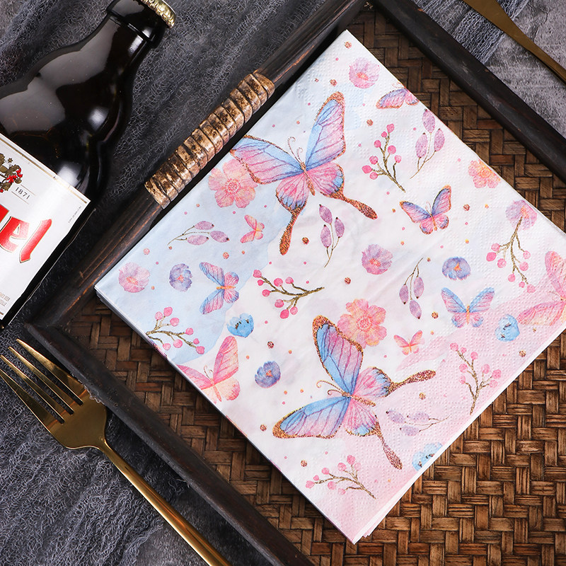 Runlux印花纸巾 彩色餐巾纸 个性派对纯木浆用纸 蝴蝶50张3层,淘宝优惠券,粉丝福利购,淘宝优惠卷