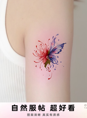 红蓝蝴蝶彩色纹身贴她画防水