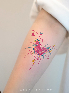 她画 彩色蝴蝶烟花纹身贴纹身师合作款爱心ins风少女心可爱防水