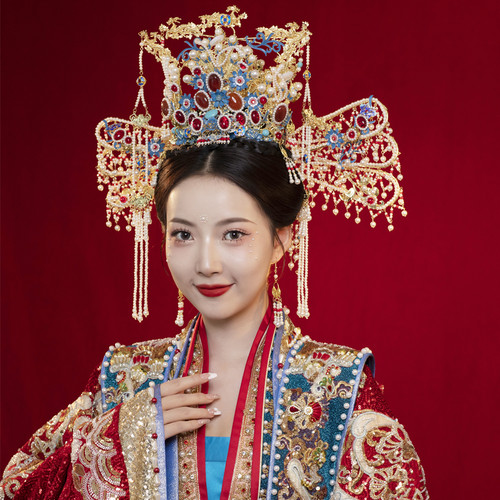 汉服婚礼新娘凤冠中式明制宋制皇后大婚发冠重工古装头饰秀禾新款 - 图2