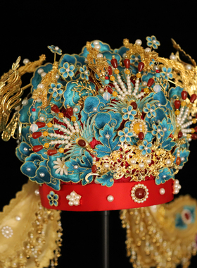 重工新娘头饰明制汉婚婚服凤冠霞帔皇后大婚中式发冠仿苏绣仿点翠