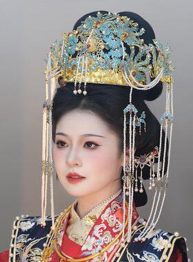 尹霞中式仿点翠带面帘秀禾配饰